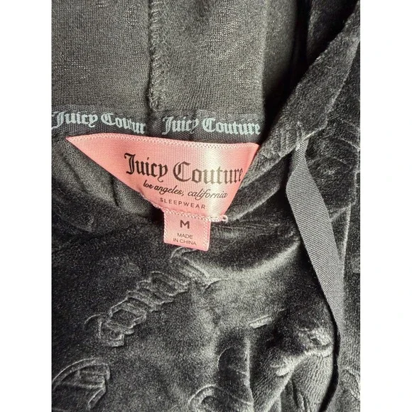 Vtg Y2K Juicy Couture Black Velour Logo Cropped Hoodie size M - Picture 2 of 12